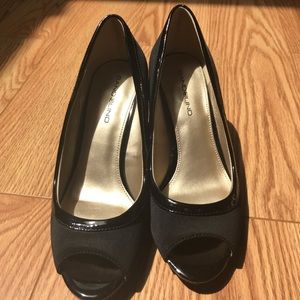 Bandolier peep-toe wedged. Size 6. Like new.